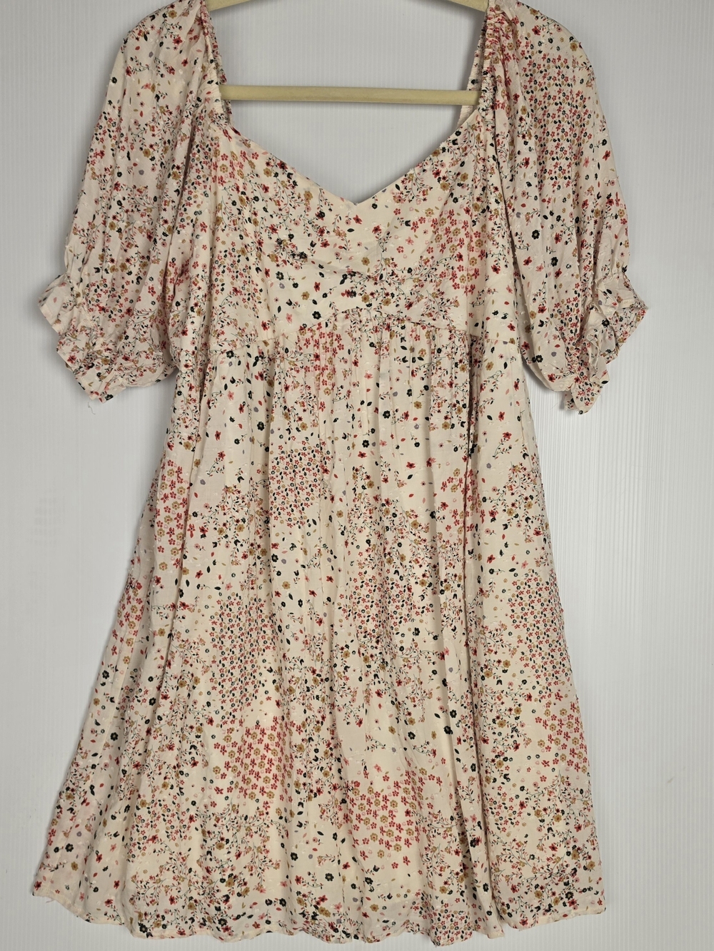 Everly Cream Floral Midi Dress with Puff Sleeves